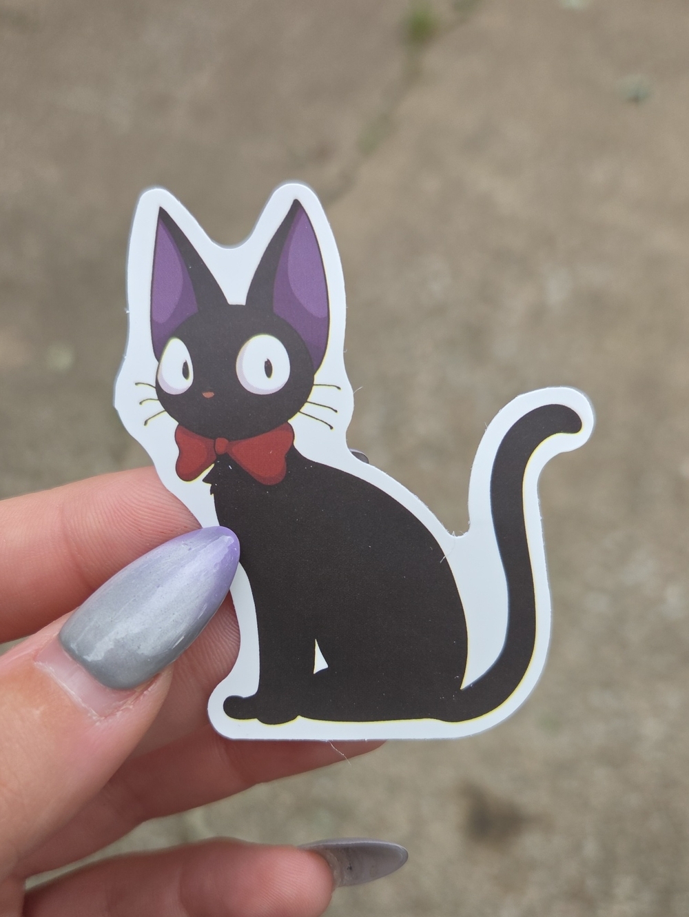 Black Cat Sticker with Red Bow — Cute Black Cat Decal